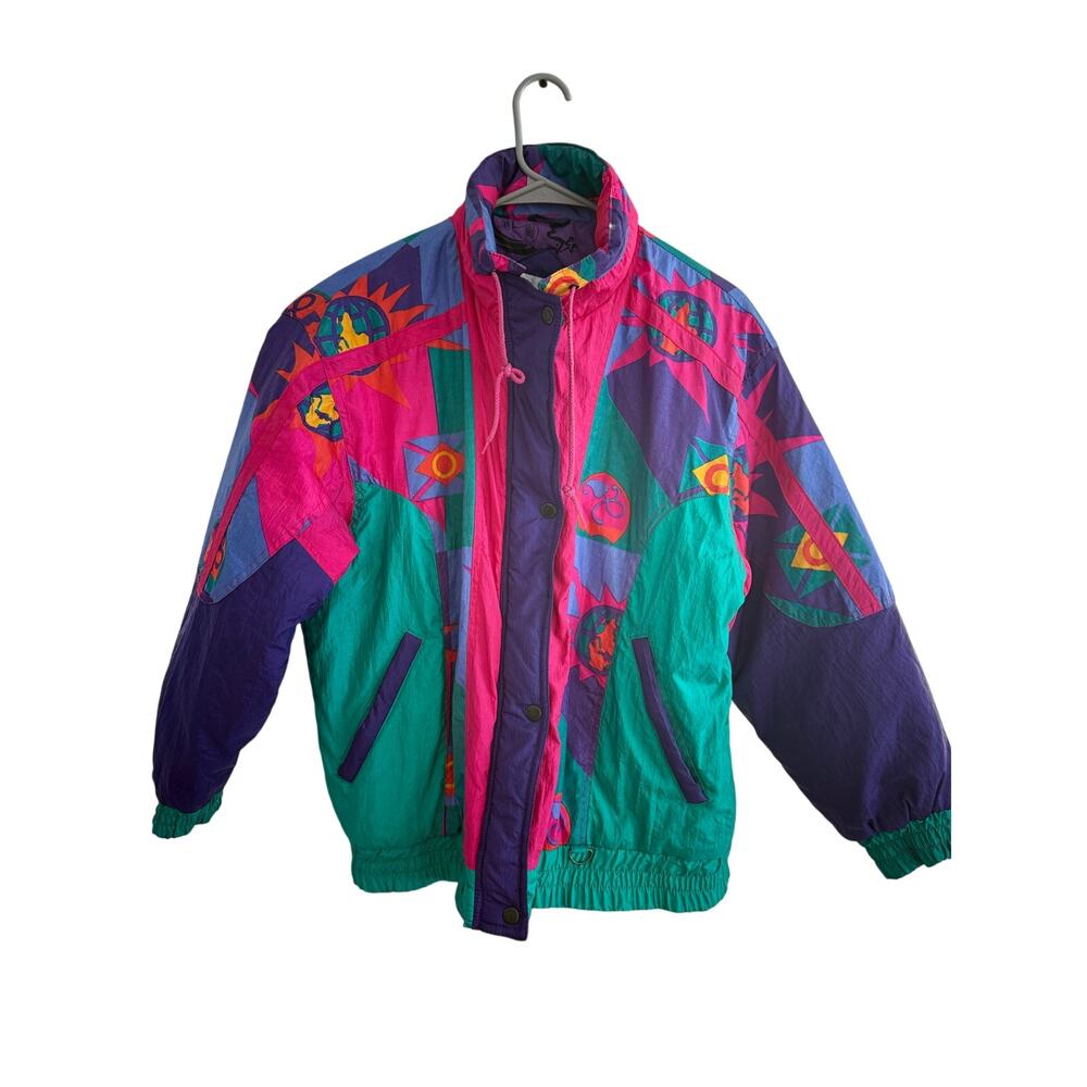 Vintage Colorblock Windbreaker Jacket - Pink, Teal & Purple